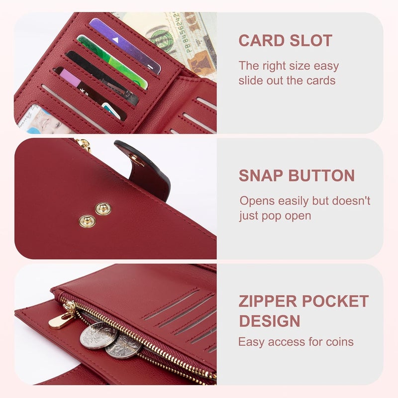 yiijay Womens Wallet RFID Blocking Leather Trifold Clutch Wallet Credit Card Holder Ladies Travel Wallet Purse with Pen Holder - Image 3